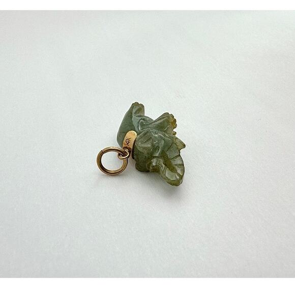 Vintage Signed HK 14K Gold & Carved Jade Elephant Good Luck Charm - Picture 4 of 8